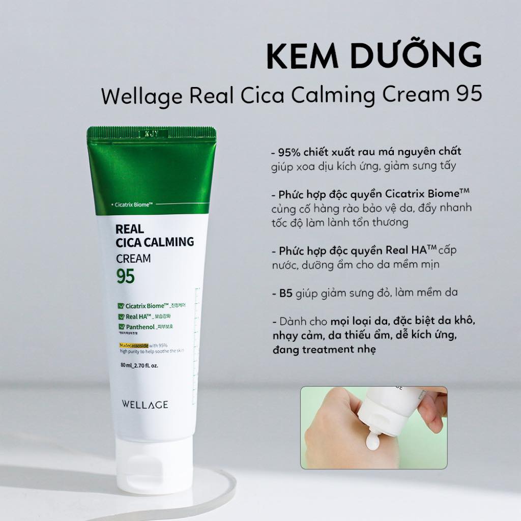 WELLAGE Real Cica Calming Cream 95 - Kem Phục Hồi Dưỡng Ẩm