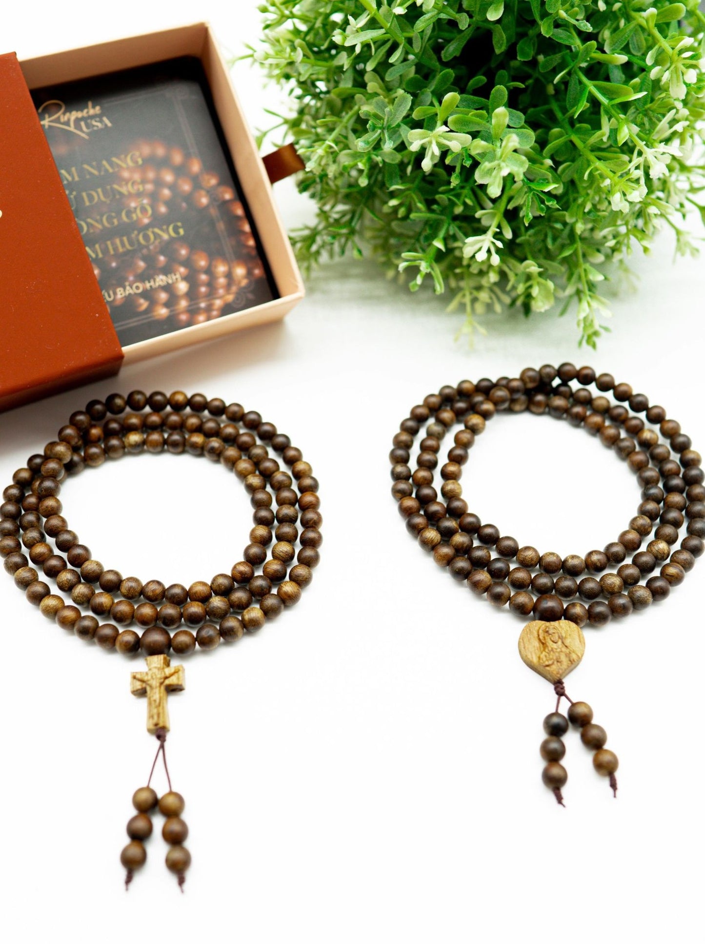 Vòng Trầm Hương Indonesia 108 Hạt Charm Công Giáo